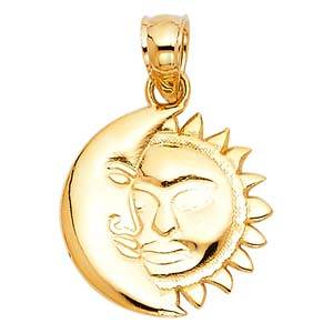 14k Tri Color Gold 13mm Moon And Sun Assorted Pendant