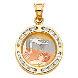 14K Yellow Gold 15mm Baptism CZ Religious Pendant