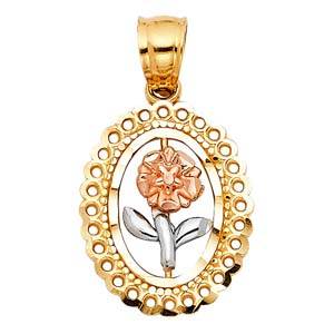 14k Tri Color Gold 13mm Rose Assorted Pendant
