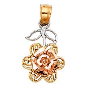 14k Tri Color Gold 10mm Rose Assorted Pendant