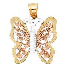 Load image into Gallery viewer, 14k Tri Color Gold 22mm Butterfly Assorted Pendant