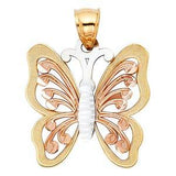 14k Tri Color Gold 22mm Butterfly Assorted Pendant