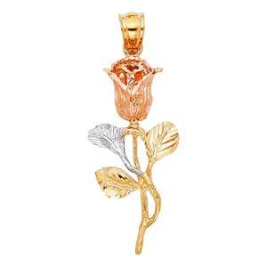 14k Tri Color Gold 16mm Rose Assorted Pendant