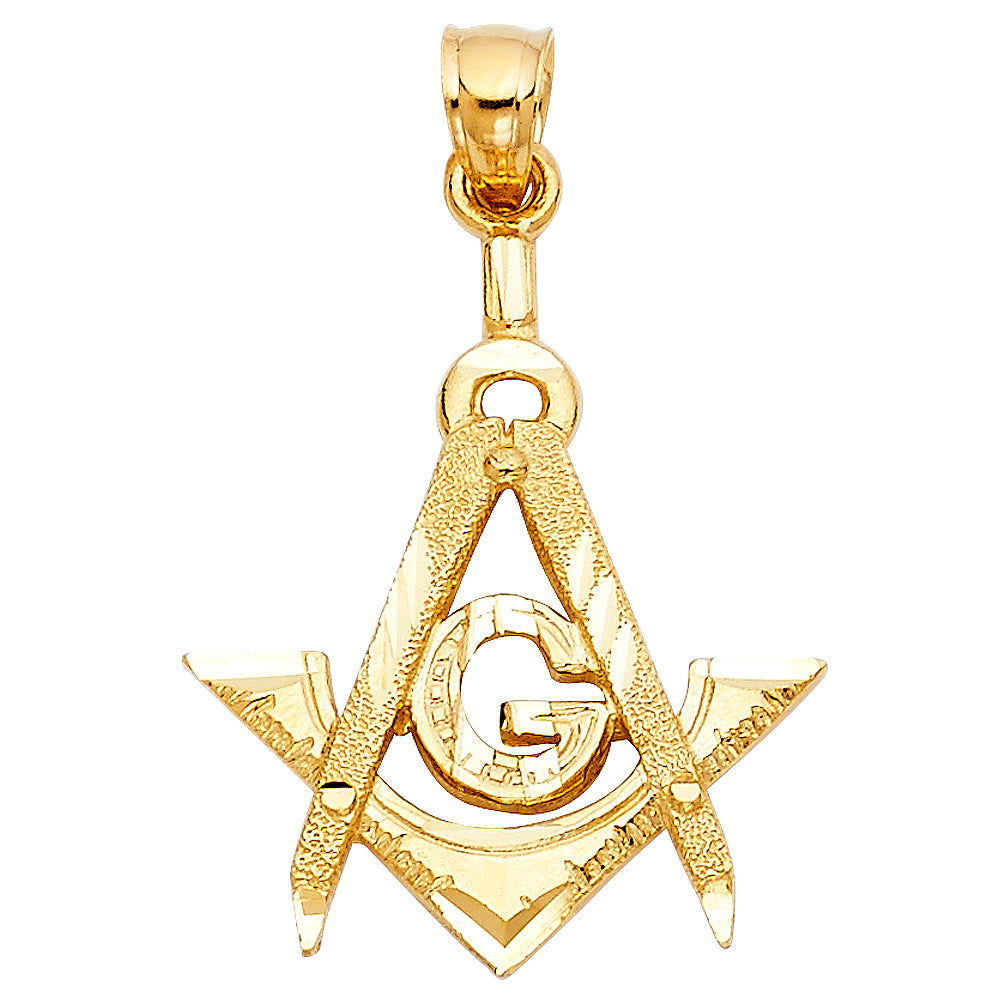 14K Yellow Gold 23mm Freemason Masonic Pendant