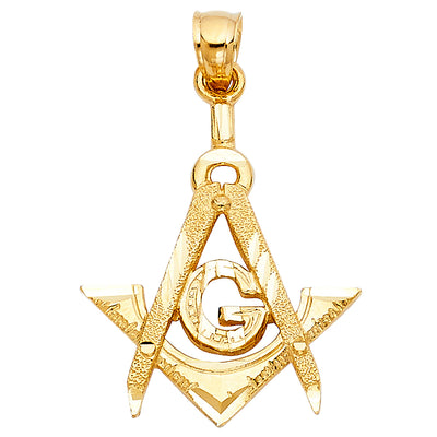 14K Yellow Gold 23mm Freemason Masonic Pendant