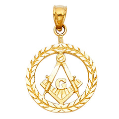 14K Yellow Gold 16mm Freemason Masonic Pendant