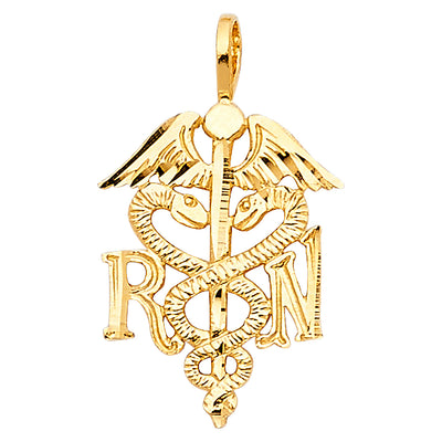 14K Yellow Gold 13mm Symbol of Medical SERVICE Pendant