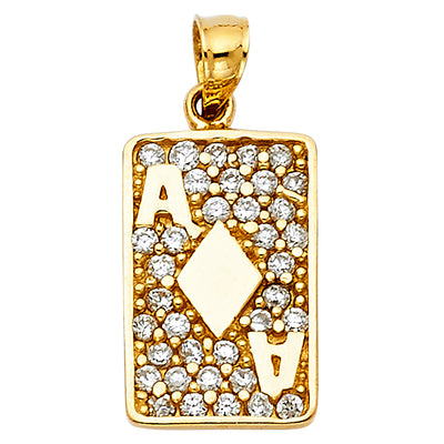 14K Yellow Gold 11mm CZ Diamond A Card Pendant