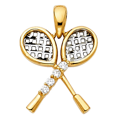 14K Two Tone 14mm Tennis Racket Pendant