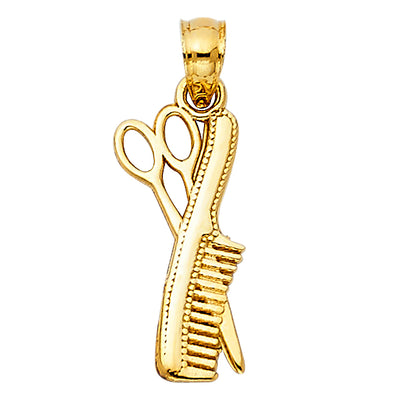 14K Yellow Gold 8mm Scissors and Comb Pendant