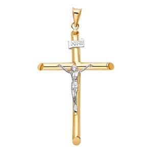14K Two Tone 28mm Jesus Religious Cross Crucifix Pendant