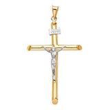 14K Two Tone 28mm Jesus Religious Cross Crucifix Pendant