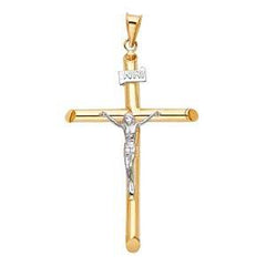 14K Two Tone 28mm Jesus Religious Cross Crucifix Pendant