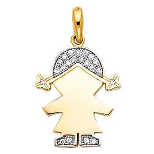 14k Yellow Gold 12mm CZ Girl Pendant