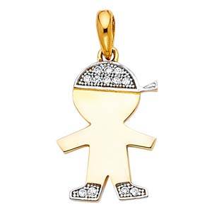 14k Yellow Gold 12mm CZ Boy Pendant