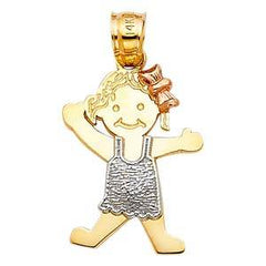 14k Tri Color Gold 15mm Girl Pendant