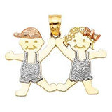 14k Tri Color Gold 30mm Girl And Boy Pendant