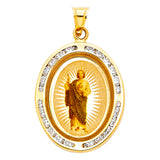 14K Yellow Gold 17mm St. Jude CZ Religious Pendant