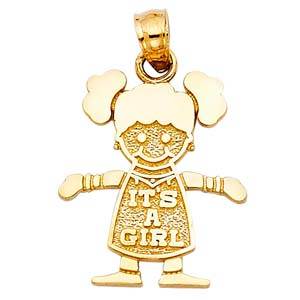 14k Yellow Gold 16mm Girl Pendant