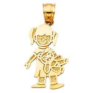 14k Yellow Gold 13mm Girl With Doll Pendant
