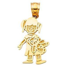 Load image into Gallery viewer, 14k Yellow Gold 13mm Girl With Doll Pendant