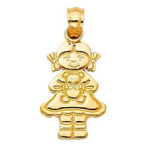 14k Yellow Gold 11mm Girl With Doll Pendant