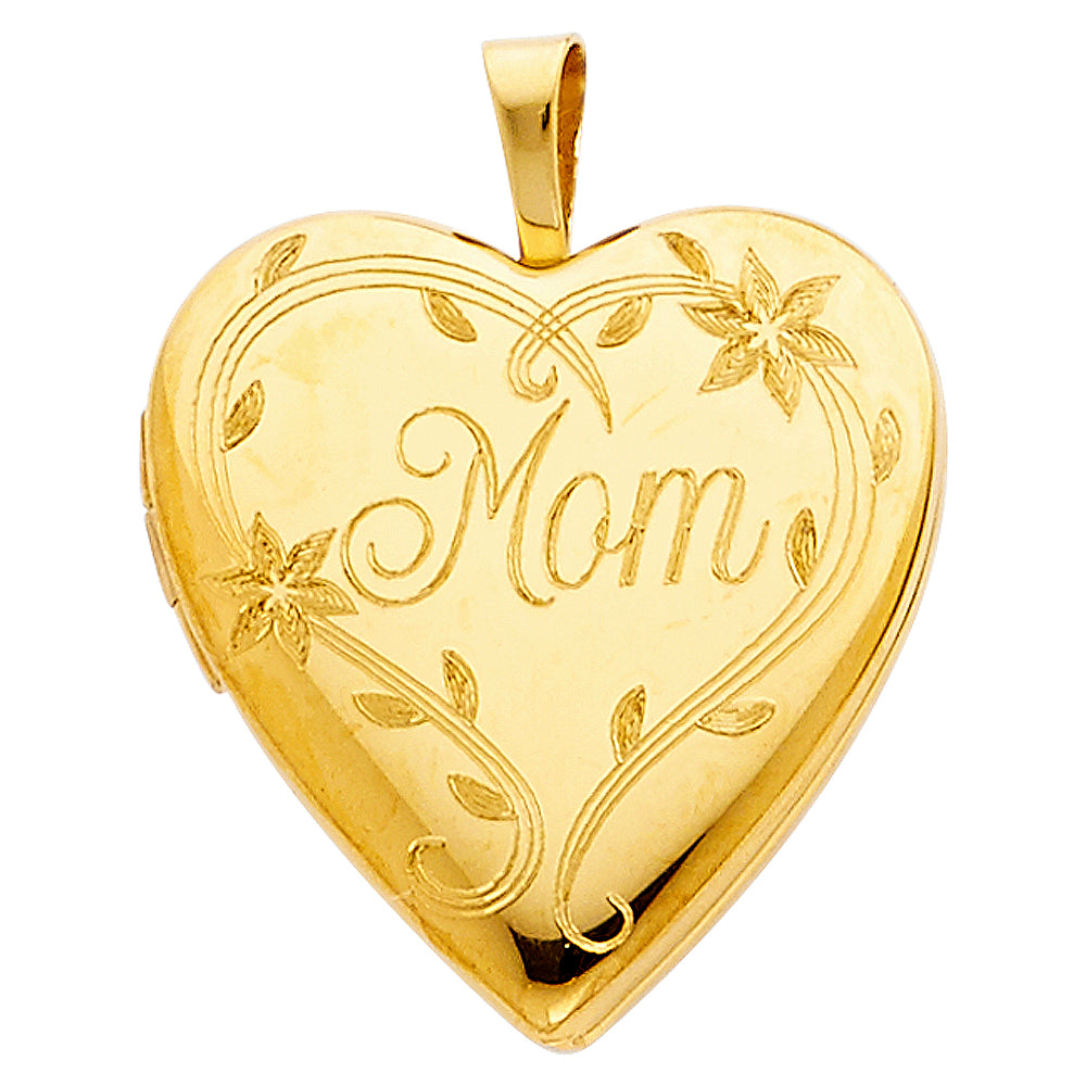 14K Yellow HEART MOM LOCKET Pendant 3.1grams