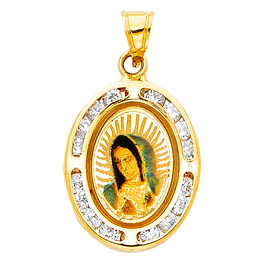 14K Yellow Gold 14mm Guadalupe CZ Religious Pendant