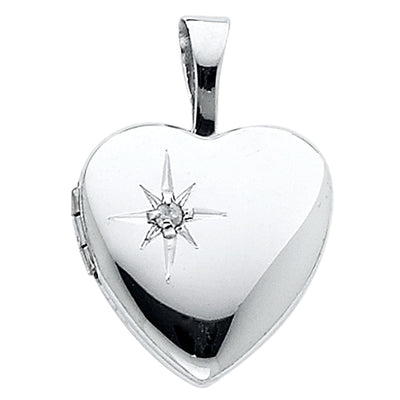 14K White HEART LOCKET Pendant 1.2grams