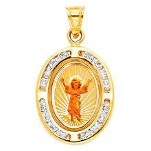 Load image into Gallery viewer, 14K Yellow Gold 14mm Devine Infant Jesus CZ Religious Pendant