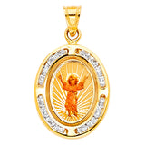 14K Yellow Gold 14mm Devine Infant Jesus CZ Religious Pendant