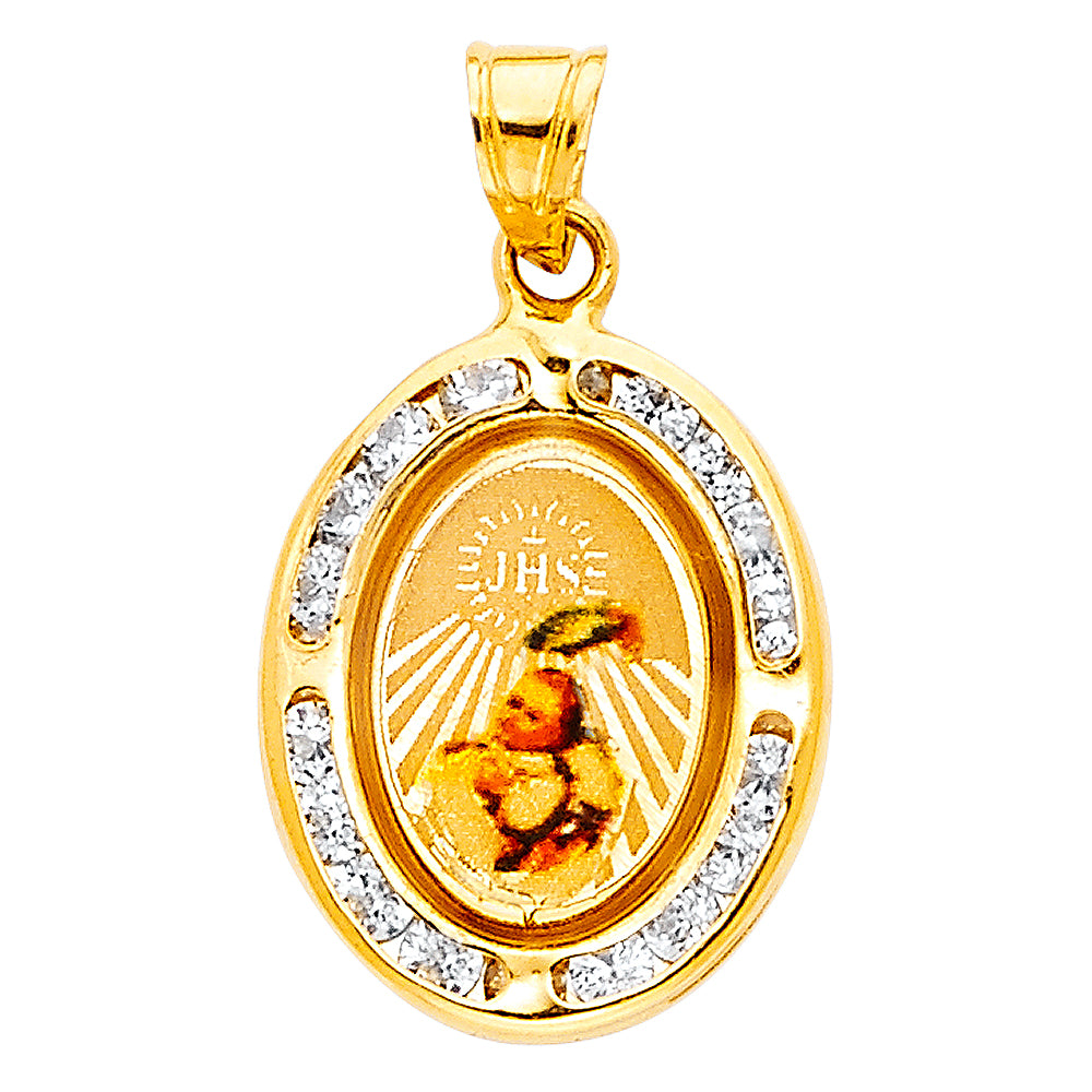 14K Yellow Gold 14mm Baptism CZ Religious Pendant