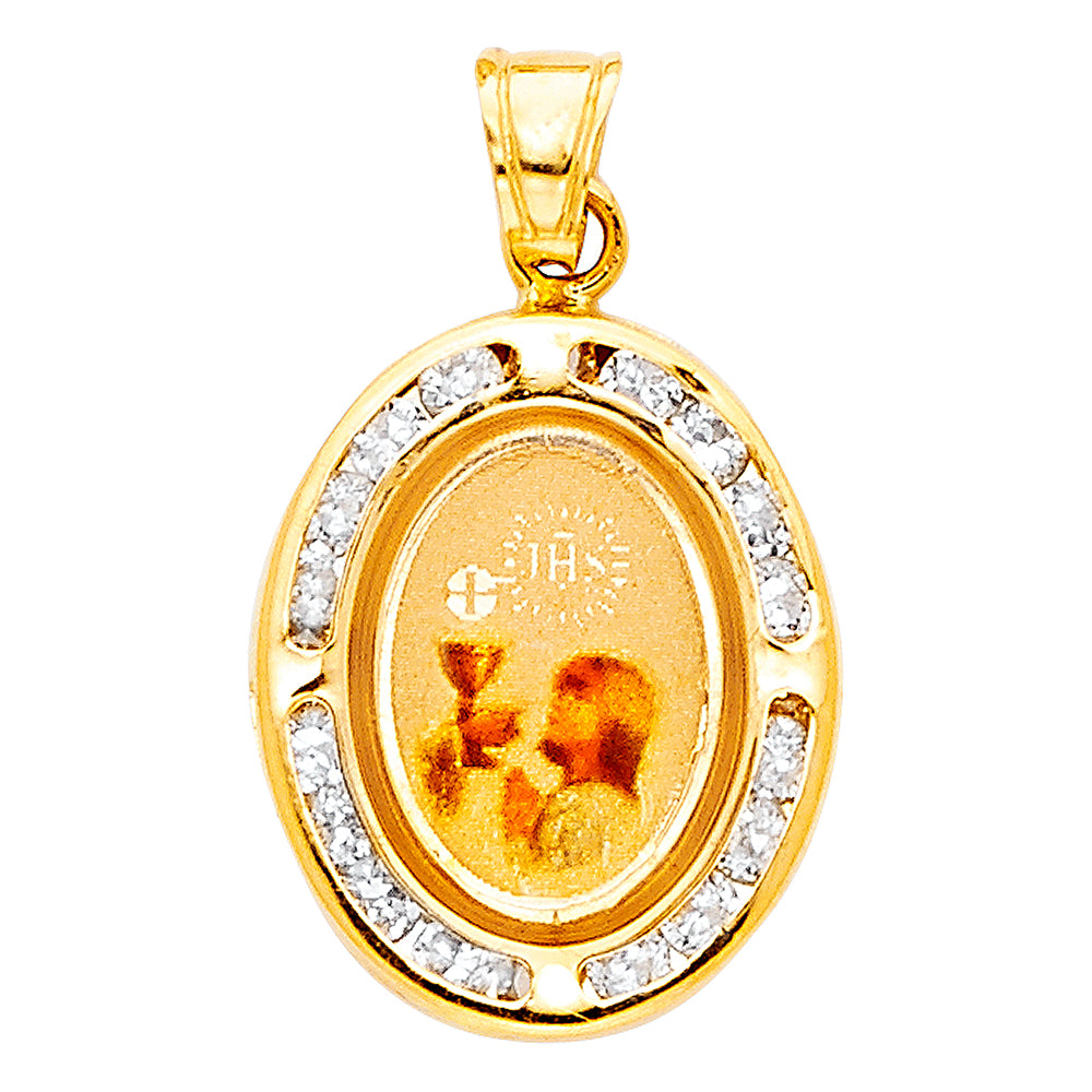 14K Yellow Gold 14mm Communion CZ Religious Pendant