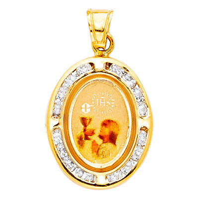 14K Yellow Gold 14mm Communion CZ Religious Pendant