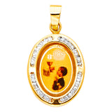 14K Yellow Gold 14mm Communion CZ Religious Pendant