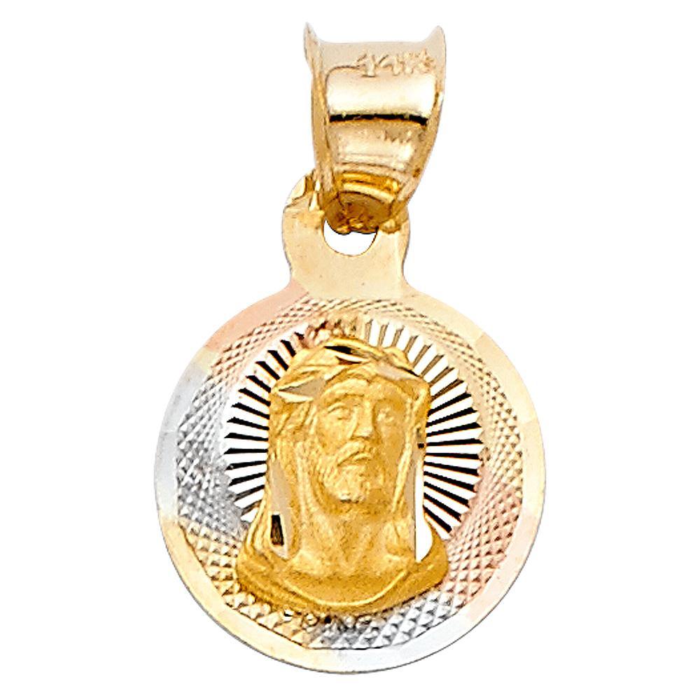 14K Tri Color 10mm DC Religious Jesus Stamp Pendant