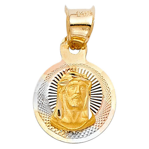 14K Tri Color 10mm DC Religious Jesus Stamp Pendant