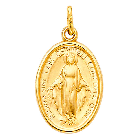 14K Yellow Gold 15mm Religious Virgin Mary Medal