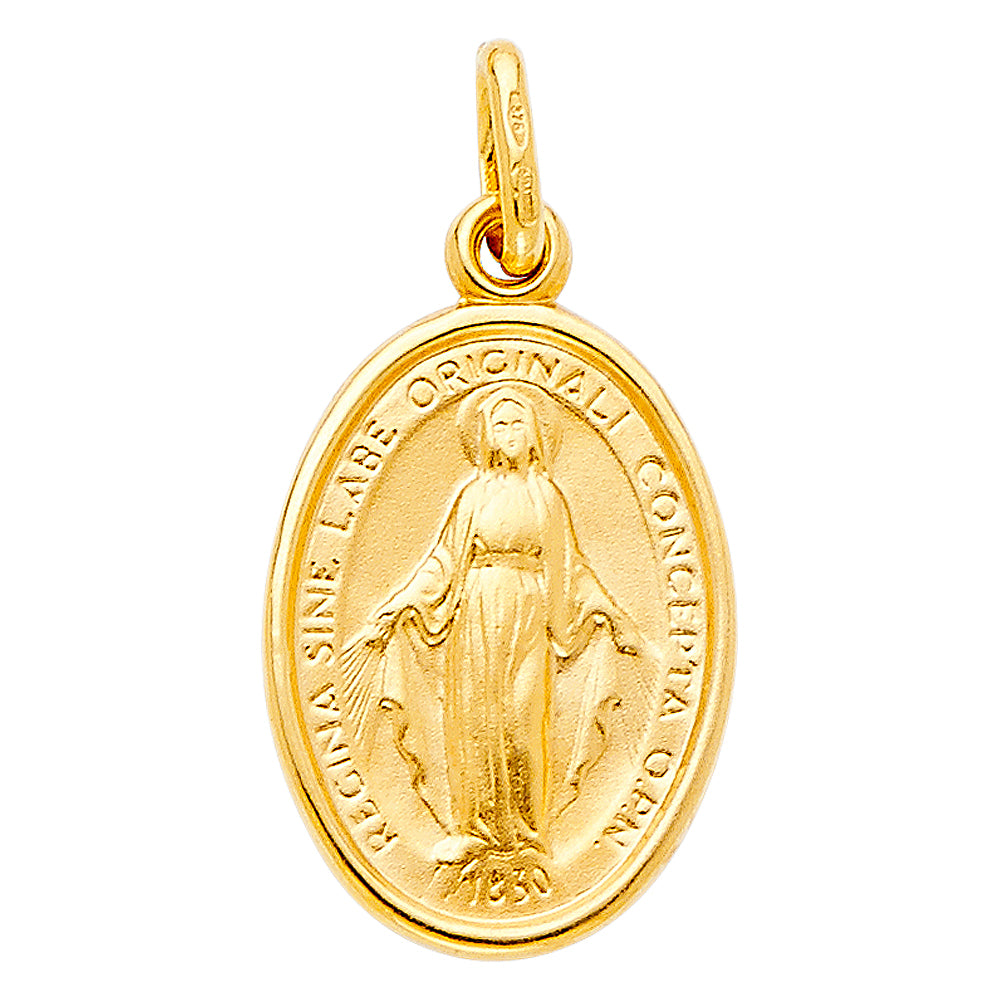 14K Yellow Gold 13mm Religious Virgin Mary Medal