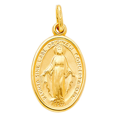 14K Yellow Gold 13mm Religious Virgin Mary Medal