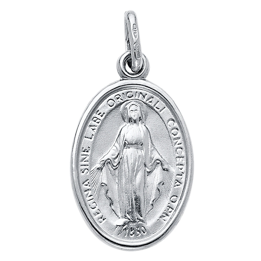 14K White Gold 13mm Religious Virgin Mary Medal