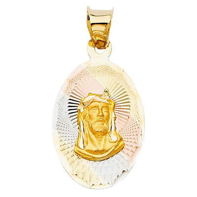 14K Tri Color 13mm DC Religious Jesus Stamp Pendant - silverdepot