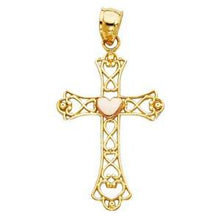 Load image into Gallery viewer, 14K Two Tone 18mm Heart Cross Pendant