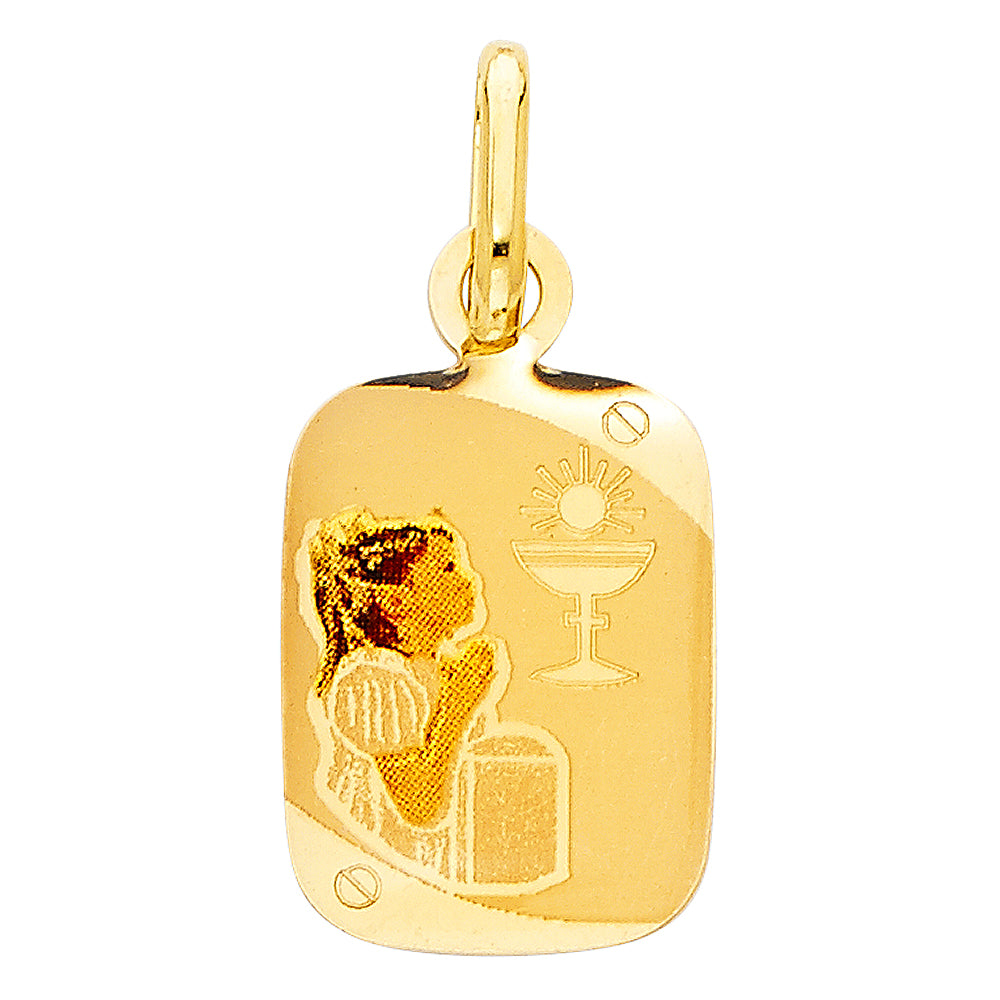 14K Yellow Gold 12mm Communion Enamel Picture Religious Pendant