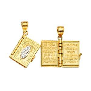 14k Two Tone Gold 14mm Bible Book In Spanish Pendant