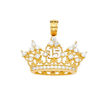 Load image into Gallery viewer, 14K Yellow Gold 22mm 15 YEARS CZ CROWN PENDANT