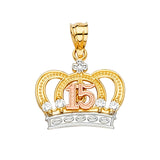 14K Two Tone 17mm 15 YEARS CZ CROWN PENDANT
