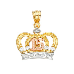 14K Two Tone 17mm 15 YEARS CZ CROWN PENDANT