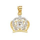 14K Two Tone 15mm 15 YEARS CZ CROWN PENDANT