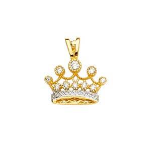 14k Yellow Gold 17mm CZ Crown Assorted Pendant